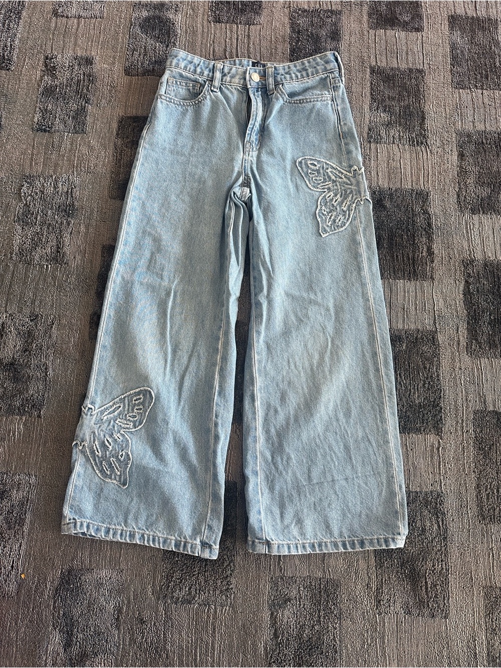 GAP Light Blue Wide-Leg Kids Jeans with Butterfly Appliqués